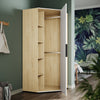 High Gloss Corner Wardrobe White&Oak Bedroom Furniture with Hanging Rail Shelves