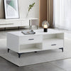 White Coffee Table with Storage 4 Drawers Shelf Home Office Lounge Metal Legs