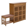 Hallway Shoe Cabinet & Bench Bamboo Wood 3 Doors Storage Sideboard Shoe Bench UK