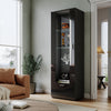 High Gloss Display Cabinet Black Cupboard Tall Storage Sideboard with LED Lights