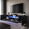 High Gloss 200cm Black TV Stand Cabinet Unit Doors Storage with RGB LED Cupboard
