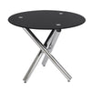 Chrome Cross X Legs Round Black Top Glass Dining Table Office Kitchen Furniture
