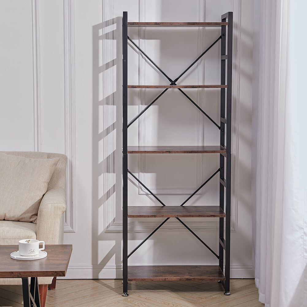Large 5 Tier Wooden Shelf Storage Rack Home Office Bookcase Corner Shelving Unit