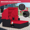 Outdoor Hand-Woven PE Wicker Daybed Patio Loveseat Sofa Set Retractable Canopy