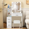 LED Vanity Table Set Sliding Lighted Mirror Dressing Table 6 Drawer Dresser Desk