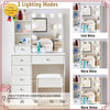 White Dressing Table with Mirror Vanity Makeup Desk & Stool Set With LED Lights