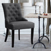 2x Dining Chairs Linen Fabric Studded Chairs Upholstered Accent Wooden Legs