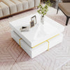 Coffee Table Living Room Storage Display Square Tea Table With 2 Drawers, White