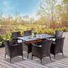 Outdoor Garden Rattan Furniture Cube Dining Set Rectangular Table 6 Chairs Brown