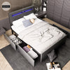 4ft6 Double Bed Frame with LED Upholstered Headboard 4 Underbed Storage Drawers