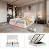 Upholstered Bed 4ft6 Double LED Hydraulic Bed Frame with Ottoman Storage Beige