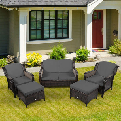 5 PCS Patio Furniture Set Outdoor Rattan Conversation Sofa Set Removable Cushion