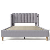 UPHOLSTERED BED 4FT6 DOUBLE BED FRAME WITH WOOD SLATS & WINGED HEADBOARD, GREY