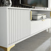 200cm TV Unit – Fluted Fronts, 2 Doors, Drawer, Gold Legs & Handles, Modern Luxe
