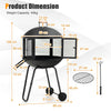 Patio Fire Pit BBQ Mobile Firepit Rolling Wood Burning Firepit w/Wheels & Handle