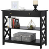 Black Console Table Narrow Wooden Hallway Table with Drawer 2 Storage Shelves