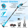 Long Reach Cordless Hedge Trimmer Pole Cordless Extendable Tree Trimme w/2Batter