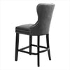 Velvet Upholstered Barstool Buttoned Back Breakfast Bar Stool Chair Wooden Legs
