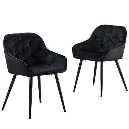 2X Dining Chairs Black velvet Tufted Seat Metal Leg Dining Room Kitchen Chair