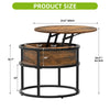 Modern Round Coffee Table with Lift Top & Hidden Storage, 60cm