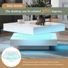 Square Coffee Table White High Gloss Wooden Centre Tea Table with LED RGB Lights