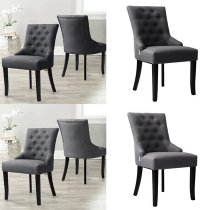 2/4x Button Back Dining Chair Retro Fabric Padded Kitchen Restaurant Dinner Seat