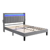 UPHOLSTERED PLATFORM BED 4FT6 DOUBLE BED FRAME WITH LED STORAGE HEADBOARD GREY