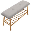 2 Tier Wood Shoe Bench Bamboo Boot Rack Shelf Storage Linen Button Padded Seat