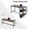 3 PCS Dining Table Set Kitchen Table & 2 Benchs w/ Storage Shelves Space-Saving