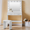 LED Dressing Table Makeup Desk With 2 Drawers Stool Bedroom Gift Furniture New