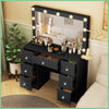 7 Drawers Dressing Desk with 11 LED Lighted Mirror and 3 Light Colors Blabk
