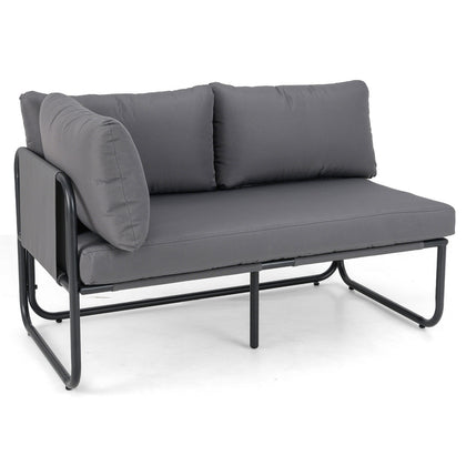 2 Seater Garden Sofa Metal Frame Patio Loveseat Sofa w/Seat Cushion Grey