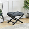 Grey Ottoman Pouffe Stool Linen Footstool Dressing Vanity Chair X Shape Leg Seat