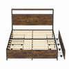 Double/King Size Bed Frame with Storage Headboard, 4 Drawers Platform Slats Bed