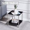 Square Black Tempered Glass Sofa Side End Table Bedside Table with Storage Shelf