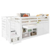 KIDS CHILDREN'S BED 3FT CABIN BED MID SLEEPER WITH DESK, STAIRS STORAGE CABINET