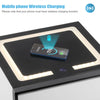 LED Wireless Charging Bedside Table 2 Drawer Nightstand White Metal Legs Modern