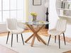 Round Dining Table Wooden Legs 100cm Tempered Glass Kitchen Living Room