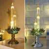 Set of 3 Battery Powered Candle Clear Wax Effect Lights with Grass Holder Decor