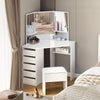 Dressing Table Corner White with 5 Drawer 3 Mirror Stool Makeup Dresser Set