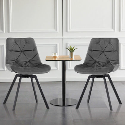 2xSwivel Dining Chairs Velvet Padded Seat Dining Room Kitchen Chair Grey