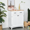 Kitchen Cupboard Storage Cabinet Sideboard with Drawer White Natural Wood Top