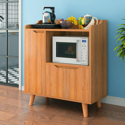 3 Doors Storage Cabinet Wooden Cupboard Buffet Sideboard With 4 Tiers Shelves