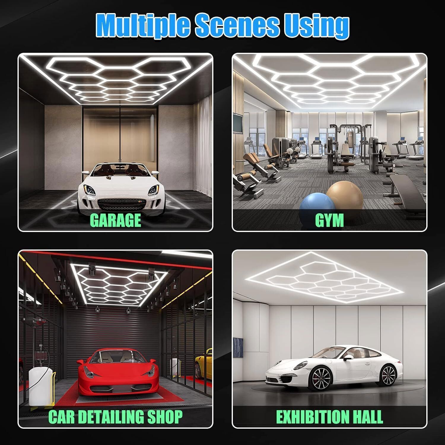 thumbnail image 2 of Hexagon LED Garage Light - 14-Piece Honeycomb Ceiling Light Set, RGB, 550W, Dimmable, IP45, Modern Workshop Lighting 2 of 2