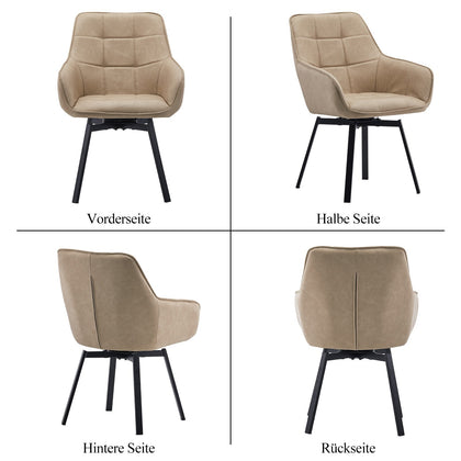 2x Swivel Dining Chairs Faux Leather Padded Seat Dining Room Chair Beige Modern