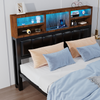 Double Bed Frame Industrial Metal Platform Bed w/ LED Headboard and Footboard UK