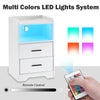 Bedside Table LED Light Nightstand High Gloss 2 Drawers USB Port Power Plug
