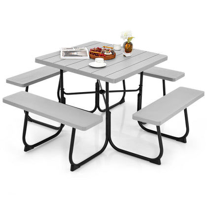 8 person Square Picnic Table Bench SetOutdoor Circular Picnic Table W/4 Benches