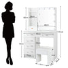 10LED Dressing Table With 6 Drawer Makeup Table With Mirror Stool Desk Bedroom