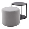 Round Sofa Side Tea Table & Linen Ottoman Footstool Under Desk Chair Living Room